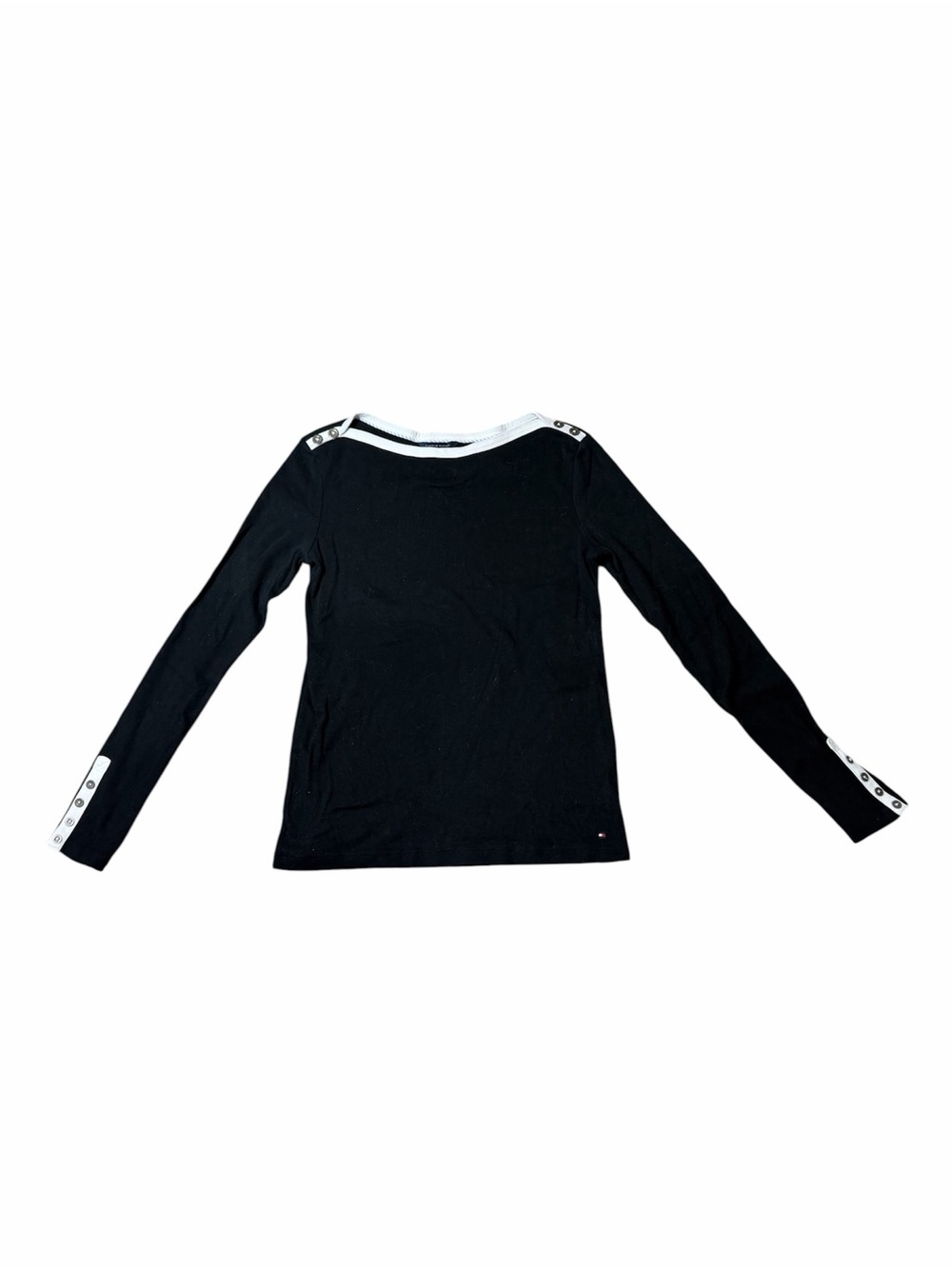 Tommy Hilfiger Women’s Black Long Sleeve Top White Trim Size Small
